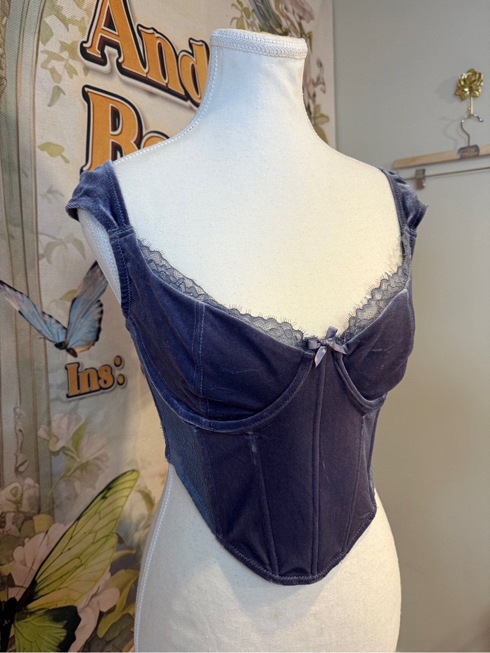 Vintage-Inspired Velvet Bustier Top in Deep Indigo